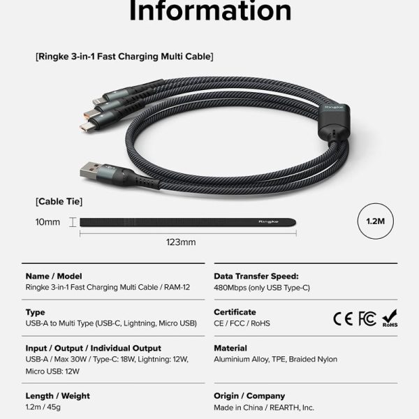 cáp sạc nhanh đa năng ringke 3-in-1 fast charging multi cable