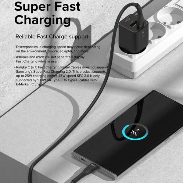 cáp sạc nhanh ringke fast charging pastel cable c-to-c