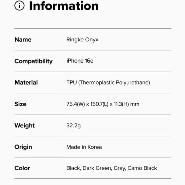 ốp lưng iPhone 16e RINGKE Onyx