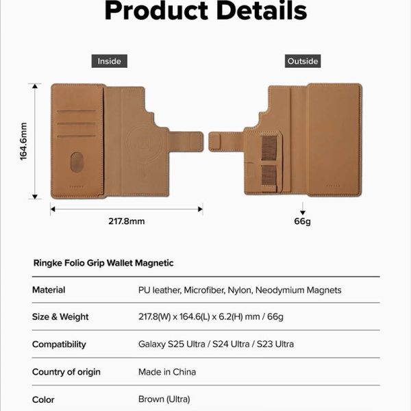 Ví từ tính RINGKE Folio Grip Wallet Magnetic cho S25 Ultra/S24 Ultra