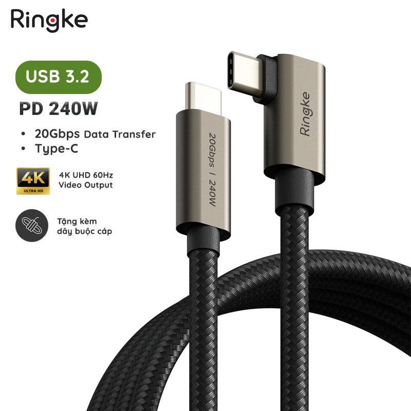 Cáp sạc nhanh Ringke 90 degree USB 3.2 Gen 2x2 USB-C